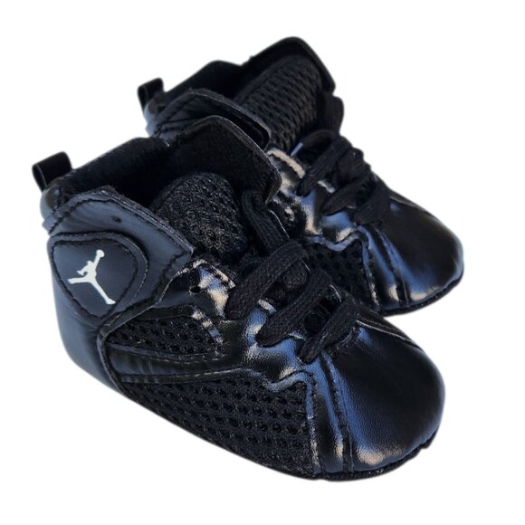 Baby Infant Air Jordan Black Crib Canvas Shoes Soft Sole 0-6 Months - Picture 1 of 11